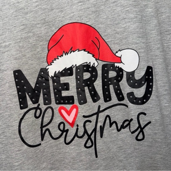 NWOT Cupids Love Size L Gray Rhinestone Merry Christmas Shirt - Picture 2 of 4